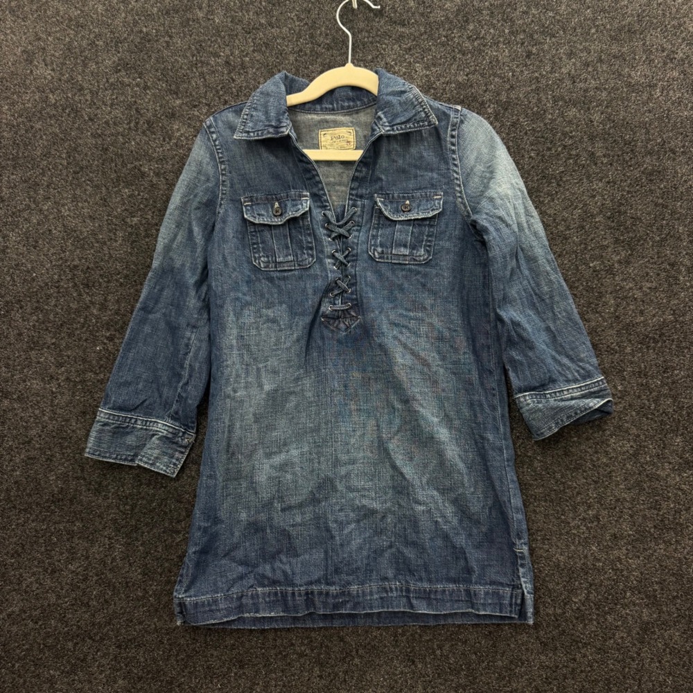 Polo Ralph Lauren Kids Denim Lace Up Dress Medium Wash Blue Cotton Size 5